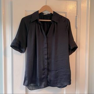 Club Monaco navy shirt sleeve blouse with cute detail, S